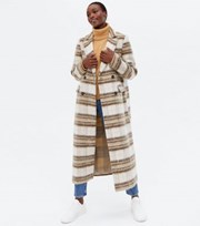 New Look Tall White Check Brushed Double Breasted Maxi Coat